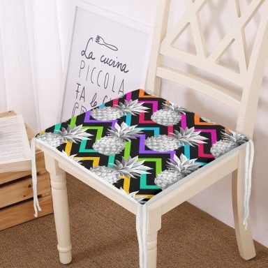 Siyah Zigzag Temalı Ananas Desenli Modern Fermuarlı Sandalye Minderi