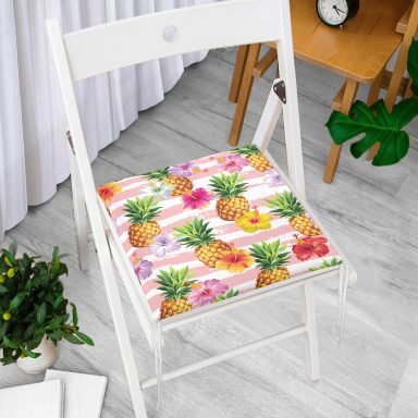 Pembe Zeminli Ananaslar Özel Tasarım Fermuarlı Sandalye Minderi
