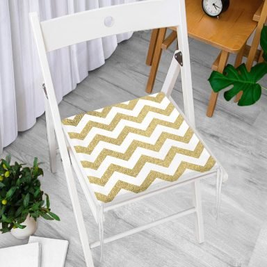 Zigzag Altın Kabartma Desenli Modern Tasarımlı Fermuarlı Sandalye Minderi