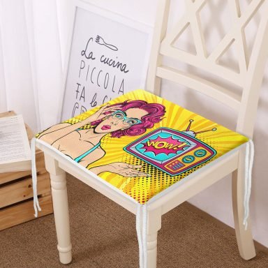 Pop Art Wow Desenli Özel Tasarım Dekoratif Fermuarlı Sandalye Minderi