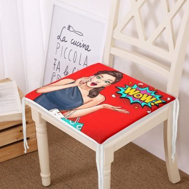 Kırmızı Zeminli Popart Wow Desenli Modern Fermuarlı Sandalye Minderi
