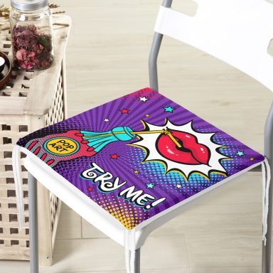 Try Me Pop Art Özel Tasarımlı Dijital Baskılı Modern Fermuarlı Sandalye Minderi