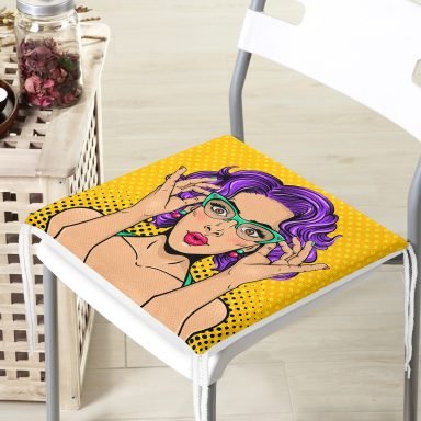 Sarı Puanlı Popart Desenli Dekoratif Fermuarlı Sandalye Minderi