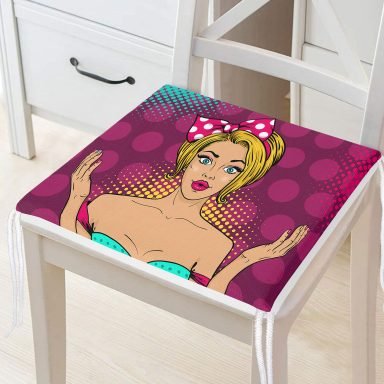 Fuşya Puanlı Popart Desenli Dekoratif Fermuarlı Sandalye Minderi