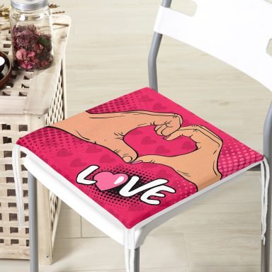Pembe Love Popart Tasarımlı Dijital Baskılı Fermuarlı Sandalye Minderi
