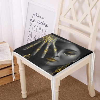 Siyahi Kadın Tasarımlı 3D Dijital Baskılı Modern Fermuarlı Sandalye Minderi