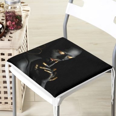 Siyahı Kadın Motifli Özel Tasarım Fermuarlı Sandalye Minderi
