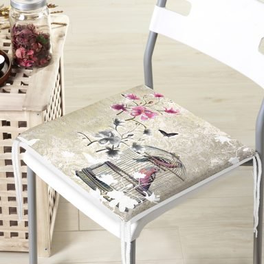 Kuş Desenli Dijital Baskılı Fermuarlı Sandalye Minderi