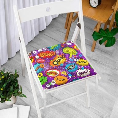 Mor Zeminli Pop Art Özel Tasarım Dijital Baskılı Modern Fermuarlı Sandalye Minderi