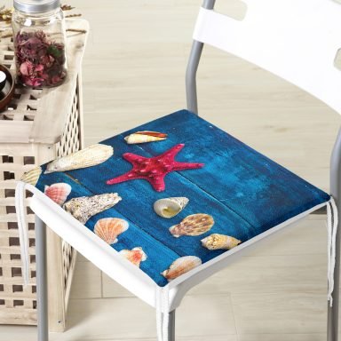Mavi Zeminli Deniz Yıldızı Dijital Baskılı Modern Fermuarlı Sandalye Minderi