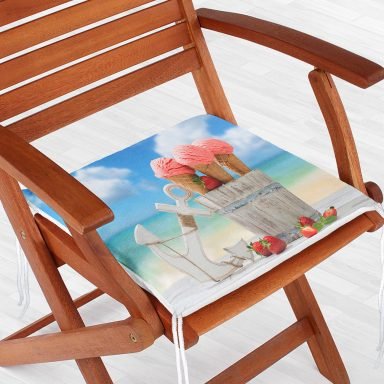 Sea and Icecream Özel Tasarımlı Dijital Baskılı Modern Fermuarlı Sandalye Minderi