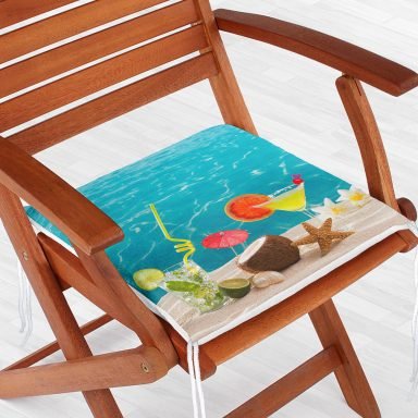 Summer Deniz Temalı Dijital Baskılı Modern Fermuarlı Sandalye Minderi