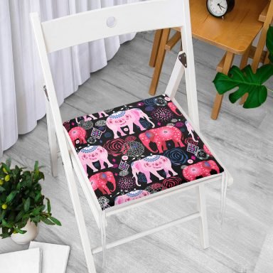 Rengarenk Fil Motifli Özel Seri Dijital Baskılı Modern Fermuarlı Sandalye Minderi