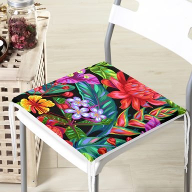 Yaprak Motifli Dijital Baskılı Modern Fermuarlı Sandalye Minderi
