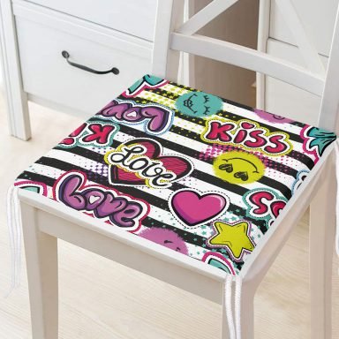 Realhomes Kiss Love Pop Art Tasarımlı Dijital Baskılı Modern Fermuarlı Sandalye Minderi