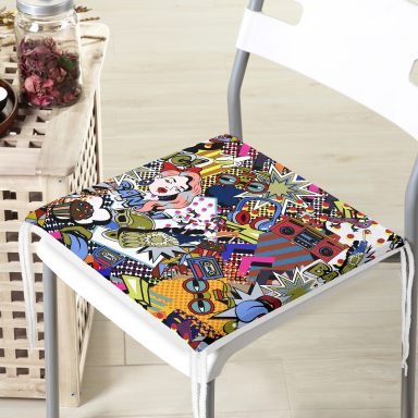 Retro Pop Art Modern Tasarımlı Dijital Baskılı Modern Fermuarlı Sandalye Minderi