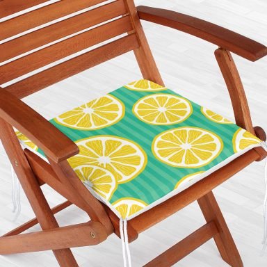 Yeşil Zeminde Limonlar Özel Tasarımlı Modern Fermuarlı Sandalye Minderi