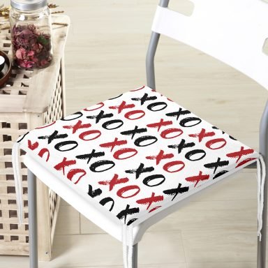 XO Harf Tasarımlı Dijital Baskılı Modern Fermuarlı Sandalye Minderi