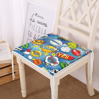 Mavi Zeminde Pop Art Özel Tasarımlı Dijital Baskılı Modern Fermuarlı Sandalye Minderi