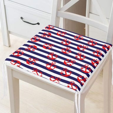 Mavi Çizgili Denizci Desenli Dijital Baskılı Modern Fermuarlı Sandalye Minderi