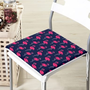 Realhomes Modern Lacivert Zeminde Flamingo Desenli Modern Fermuarlı Sandalye Minderi