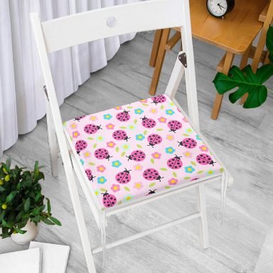 Pembe Uğurböceği Özel Tasarımlı Dijital Baskılı Modern Fermuarlı Sandalye Minderi