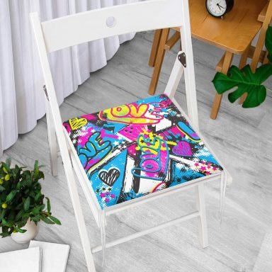 Popart Love Motifli Dijital Baskılı Modern Fermuarlı Sandalye Minderi