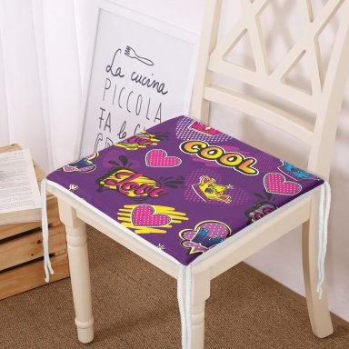 Realhomes Mor Zeminli Cool Pop Art Özel Tasarımlı Modern Fermuarlı Sandalye Minderi