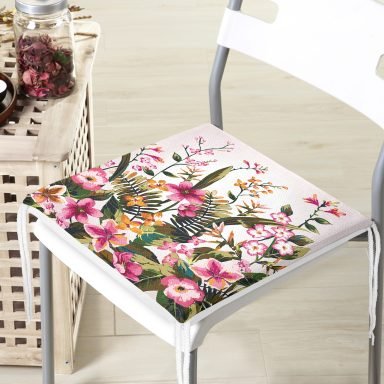 Bahar Çiçekleri Dijital Baskılı Modern Fermuarlı Sandalye Minderi