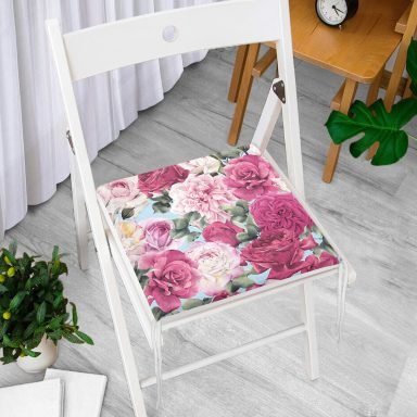 Realhomes Pembe Güller Dijital Baskılı Modern Yastık Fermuarlı Sandalye Minderi
