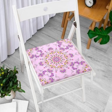 Realhomes Pembe Zeminde Damask Desenli Özel Tasarım Dijital Baskılı Modern Yastık Fermuarlı Sandalye Minderi