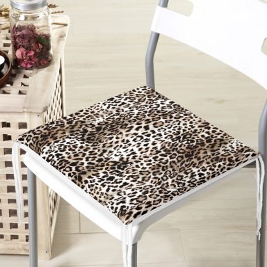 Realhomes Leopar Motifli Dijital Baskılı Yastık Fermuarlı Sandalye Minderi