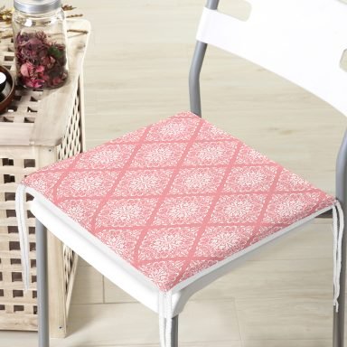 Pembe Damask Dijital Baskılı Fermuarlı Sandalye Minderi
