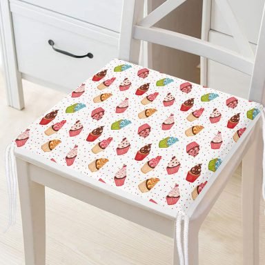 Cupcake Desenli Özel Tasarım Dijital Baskılı Modern Fermuarlı Sandalye Minderi