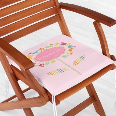 Pembe Zeminde Baby Shower Tasarımlı Çocuk Odası Fermuarlı Sandalye Minderi