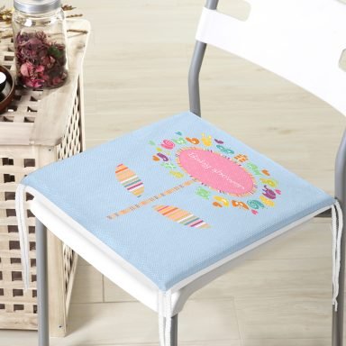 Mavi Zeminde Baby Shower Tasarımlı Modern Fermuarlı Sandalye Minderi