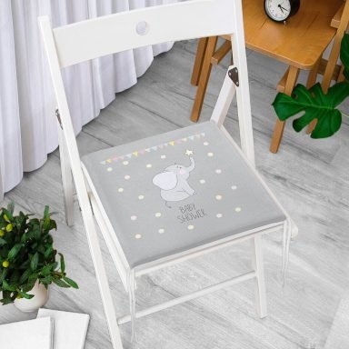 Gri Zeminde Fil ve Baby Shower Tasarımlı Çocuk Odası Fermuarlı Sandalye Minderi