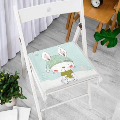 Winter Tavşan Morifli Dijital Baskılı Çocuk Odası Fermuarlı Sandalye Minderi
