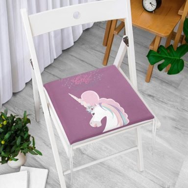 Baby Shower Unicorn At Desenli  Çocuk Odası Fermuarlı Sandalye Minderi