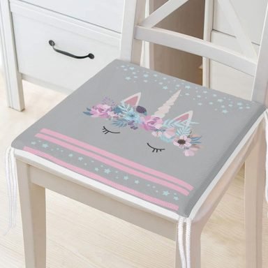 Gri Zeminde Baby Shower Özel Tasarım Modern Fermuarlı Sandalye Minderi