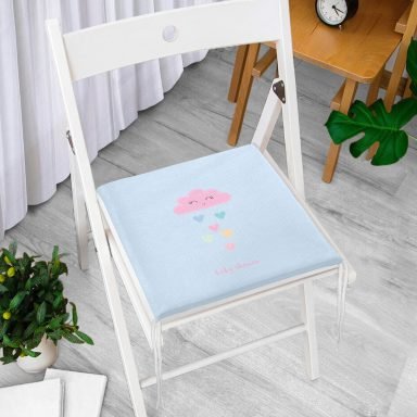 Mavi Zeminde Pembe Bulutlu Baby Shower Modern Fermuarlı Sandalye Minderi