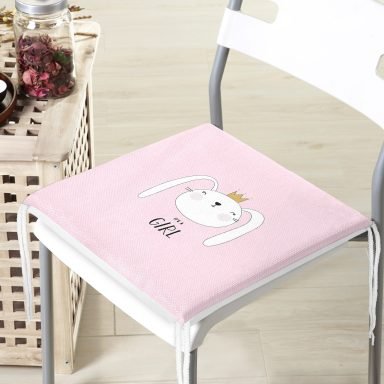 Gri Zeminde Its Girl Tavşan Motifli Bebek Odası Fermuarlı Sandalye Minderi