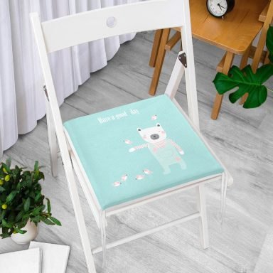 Yeşil Zeminde Gri Sarı Ayıcık  Bebek Odası Fermuarlı Sandalye Minderi