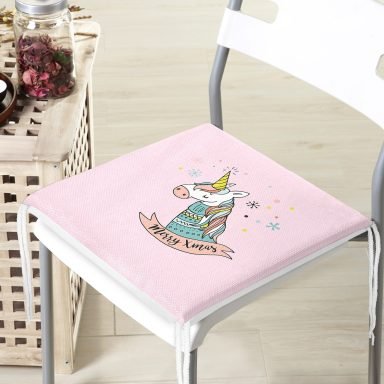Gri Zeminde Unicorn Motifli Bebek Odası Fermuarlı Sandalye Minderi