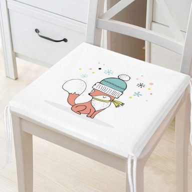 Pembe Zeminde Mavi Geyik Çizimli Bebek Odası Fermuarlı Sandalye Minderi