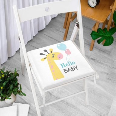 Gri Zeminde Uçan Balon Desenli Bebek Odası Fermuarlı Sandalye Minderi