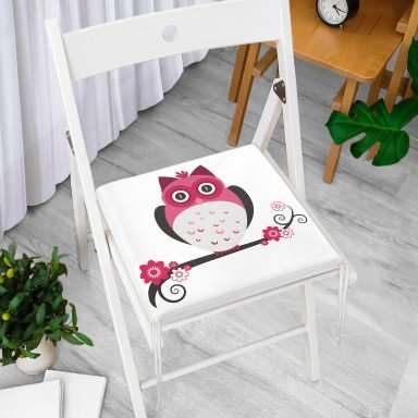 Baykuş Desenli Dekoratif Kare Sandalye Minderi - D48