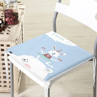 Mavi Zeminde Sevimli Sirk Tavşanı Çocuk Odası Fermuarlı Sandalye Minderi