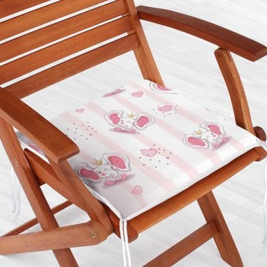 Pembe Sevimli Fil Temalı Modern Fermuarlı Sandalye Minderi