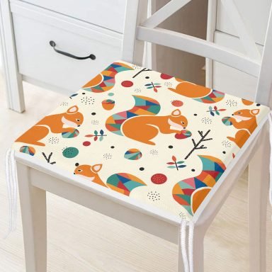 Realhomes Fındık Kurdu Sincap Dijital Baskılı Modern Fermuarlı Sandalye Minderi